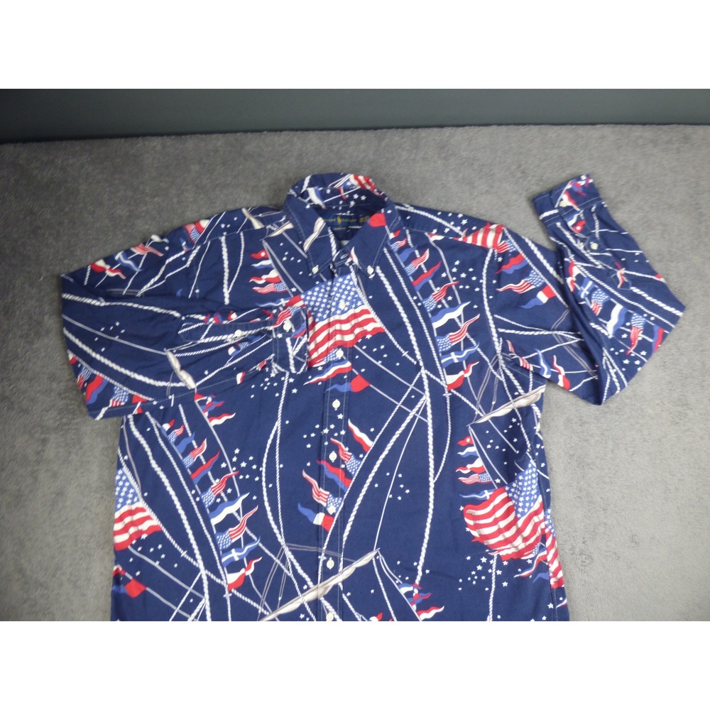 Ralph Lauren Mens 1XB Classic Fit Navy Nautical American Flag Button Down Shirt